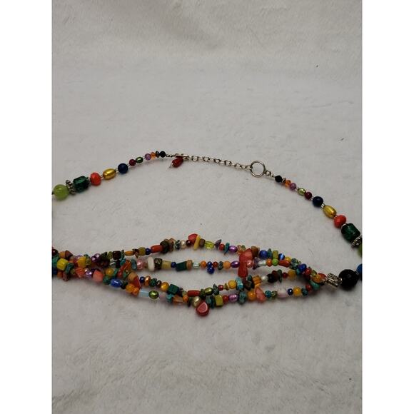 18 Inch Multicolor Stone Shell Glass 4 Strand Necklace - Picture 3 of 5
